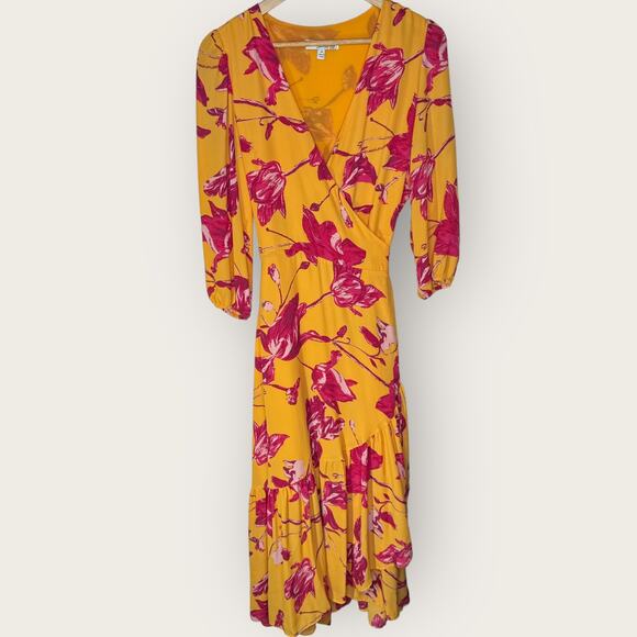 Color Me Courtney Eleanor Floral Maxi Wrap Dress Medium Yellow Pink Romantic - Picture 1 of 10